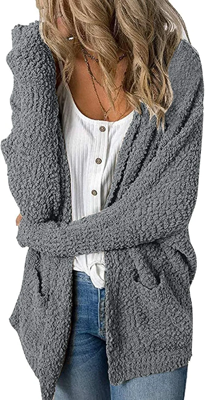 Women's Long Sleeve Soft Chunky Knit Sweater Open Front Cardigans Outwear Coat