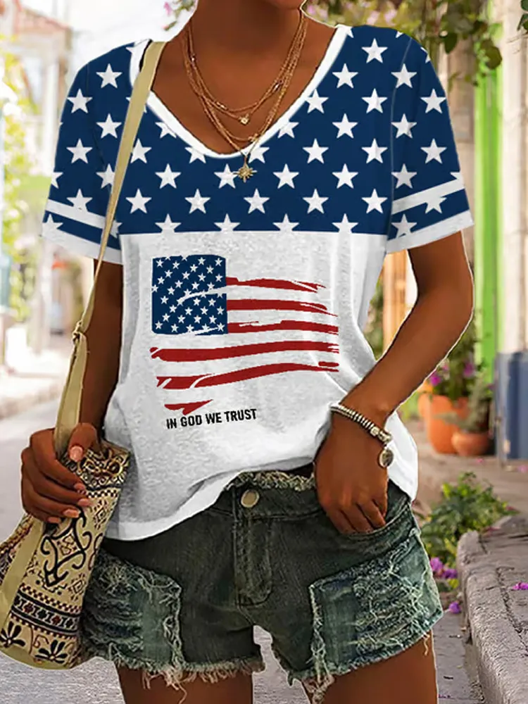 Women's Independence Day Flag Print T-shirt