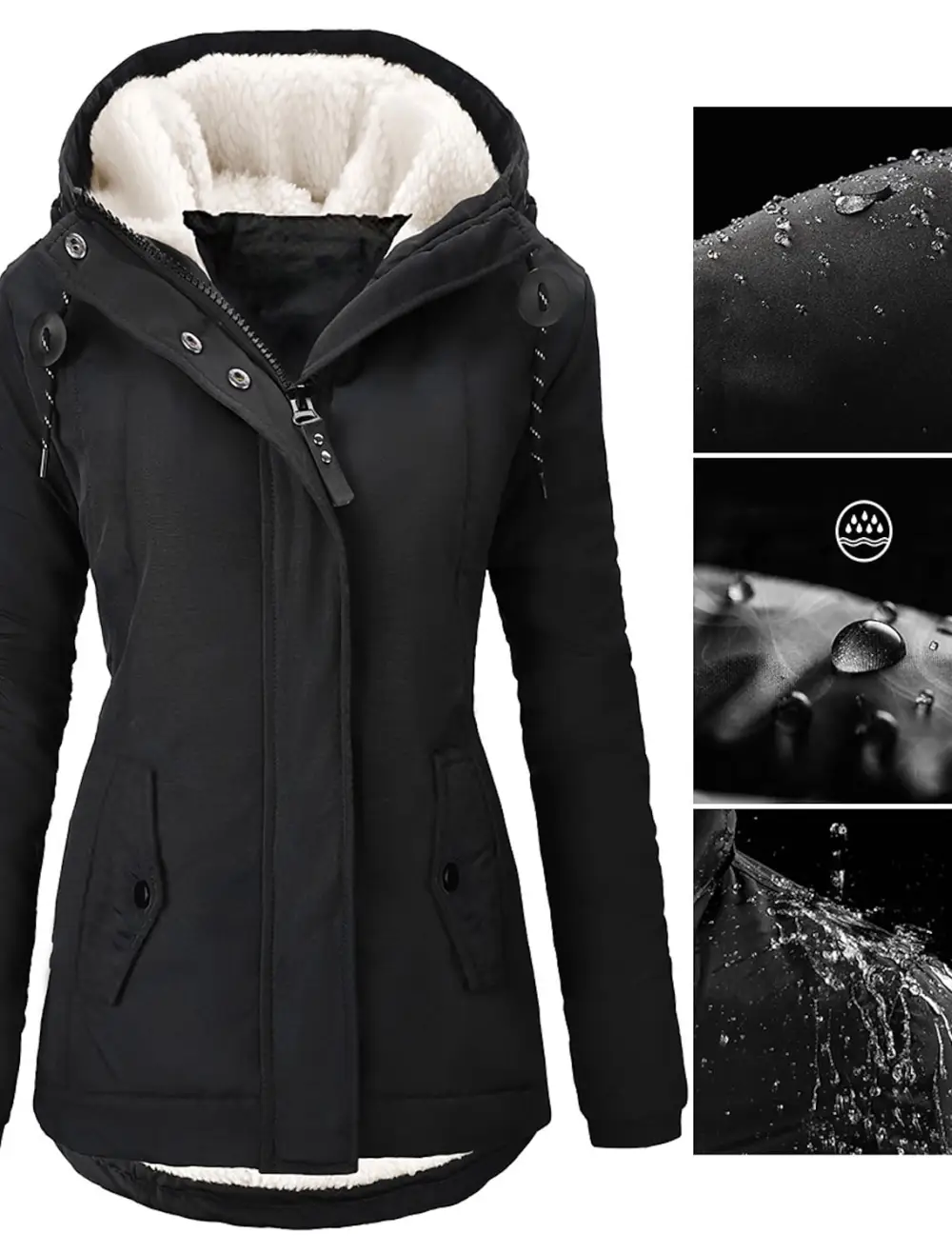Women's waterproof parka fleece jacket