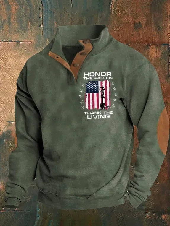 Men's Honoring The Dead Thank You, Veteran Flag Flag Print Sweatshirt