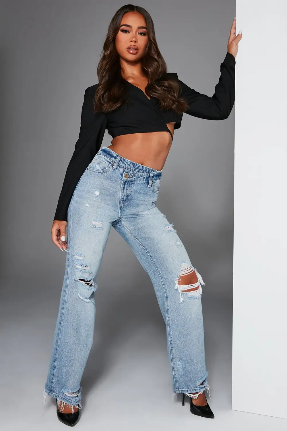 Only Angel Crossover Straight Leg Jeans - Medium Blue Wash