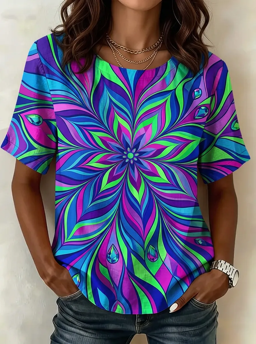 Women's Nashville Psychedelic Floral Mandala Printed T-shirt