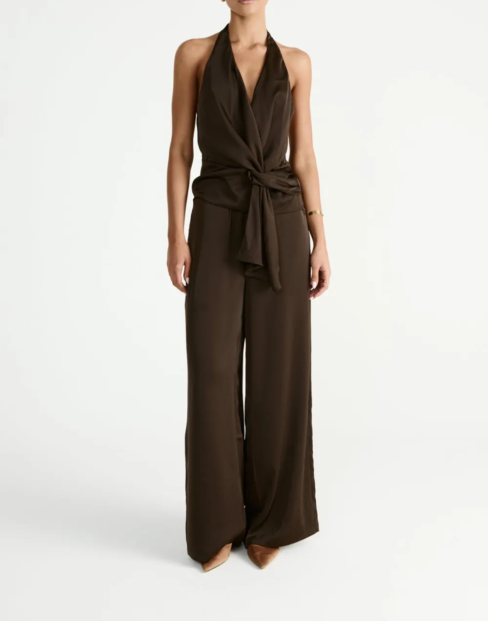 Minimalist Satin High Waist Wide Leg Pants For Women