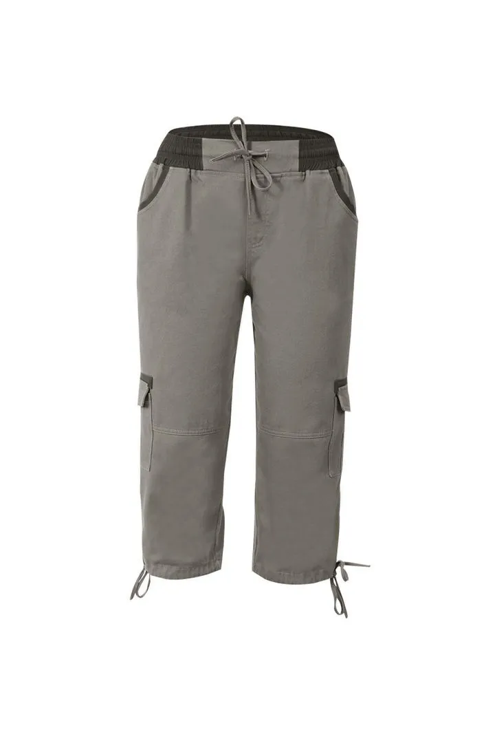 Drawstring Waist Flap Pocket Design Capris Pants