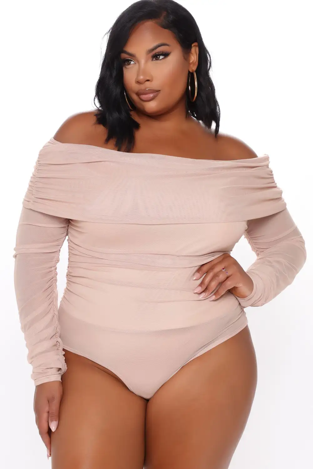 Keep Me Sassy Ruched Bodysuit - Taupe