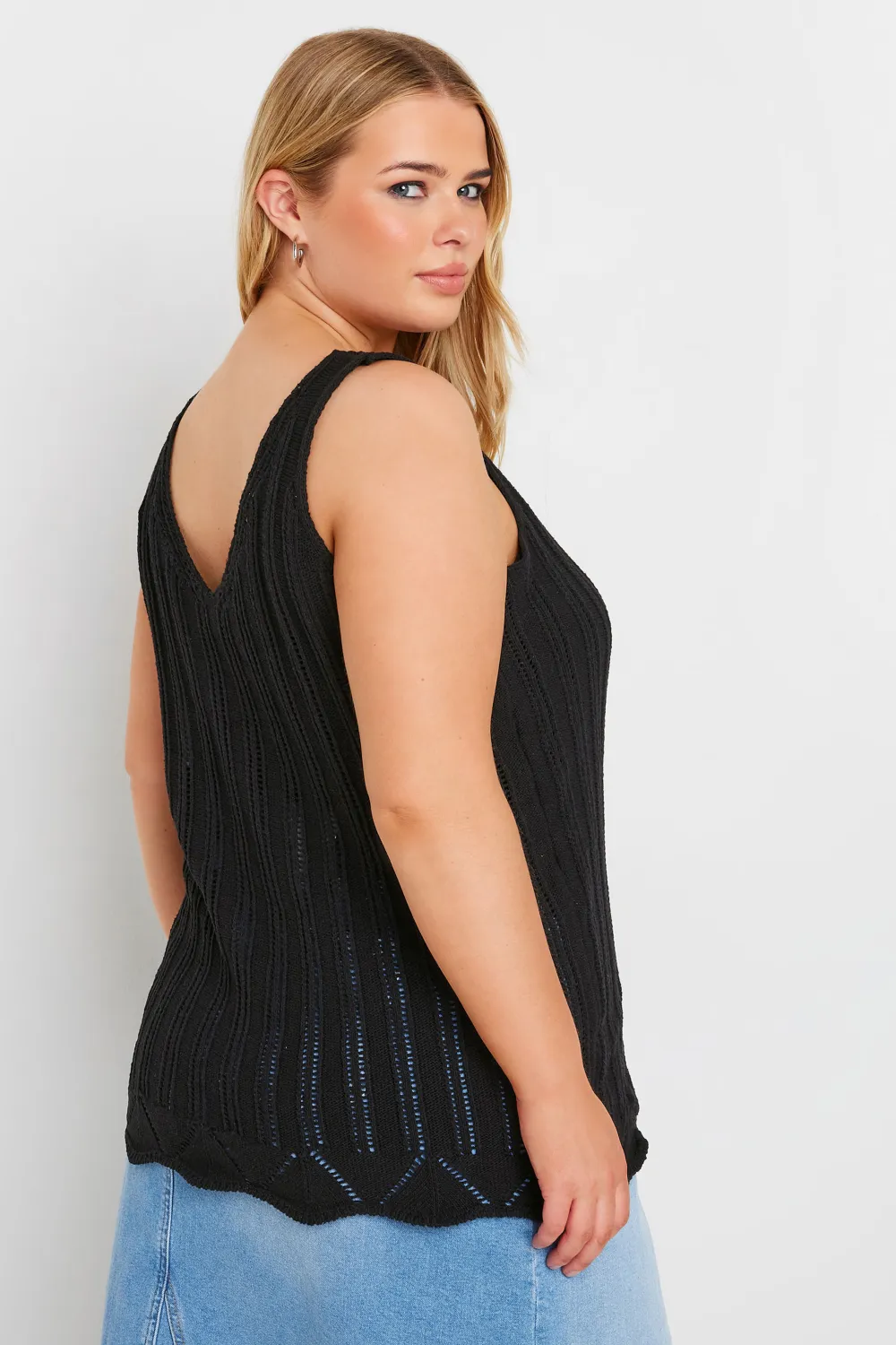 YOURS Curve Orange Crochet Knitted Vest Top