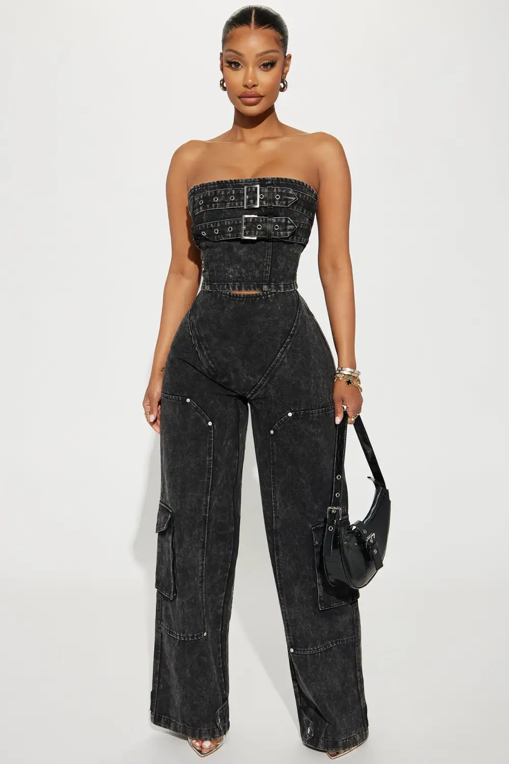 Sweet Love Mineral Wash Pant Set - Black