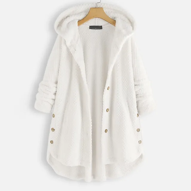 Women's Coat Teddy Coat with Hood Sherpa Jacket Fleece Jacket Daily Fall Winter Long Coat Regular Fit Casual Jacket Long Sleeve Solid Color Wine Red White Black