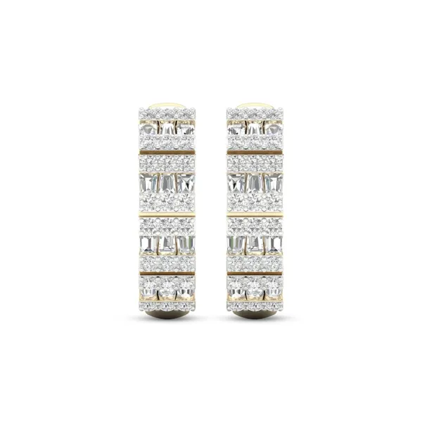 Men's Diamond Huggie Earrings 1/3 ct tw Round & Baguette 10K Yellow Gold