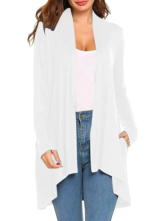 Women's Cardigan Sweater Open Front Ribbed Knit Knit Pocket Summer Fall Outdoor Daily Weekend Stylish Casual Soft Long Sleeve Solid Color Black White Wine S M L