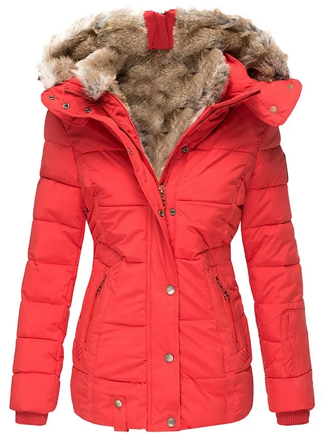 Women's Thicken Parka Fleece Puffer Jacket Coat with Drawstring