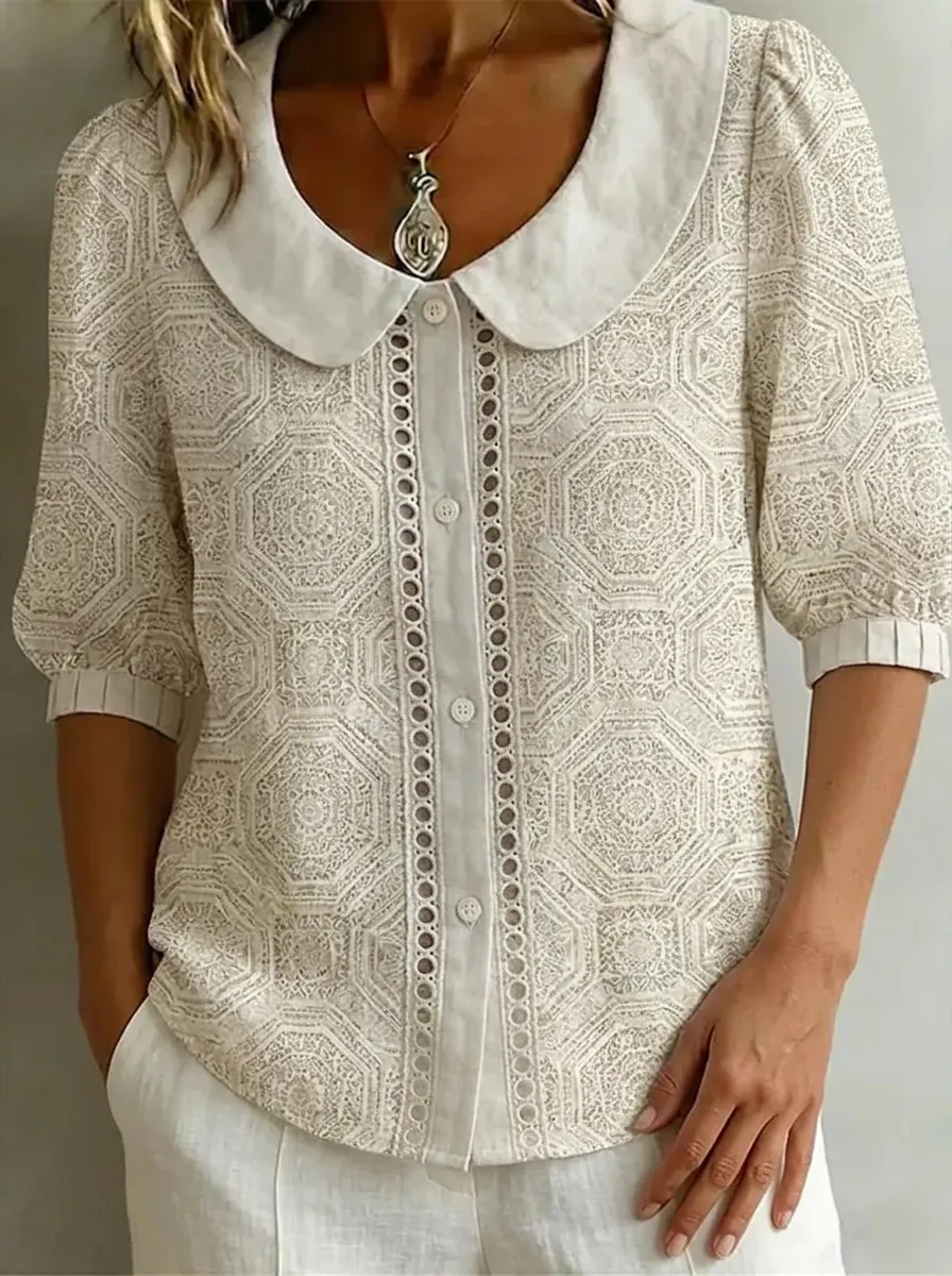 Women's Nashville Geometric Lace Pattern Printed Button-up Shirt