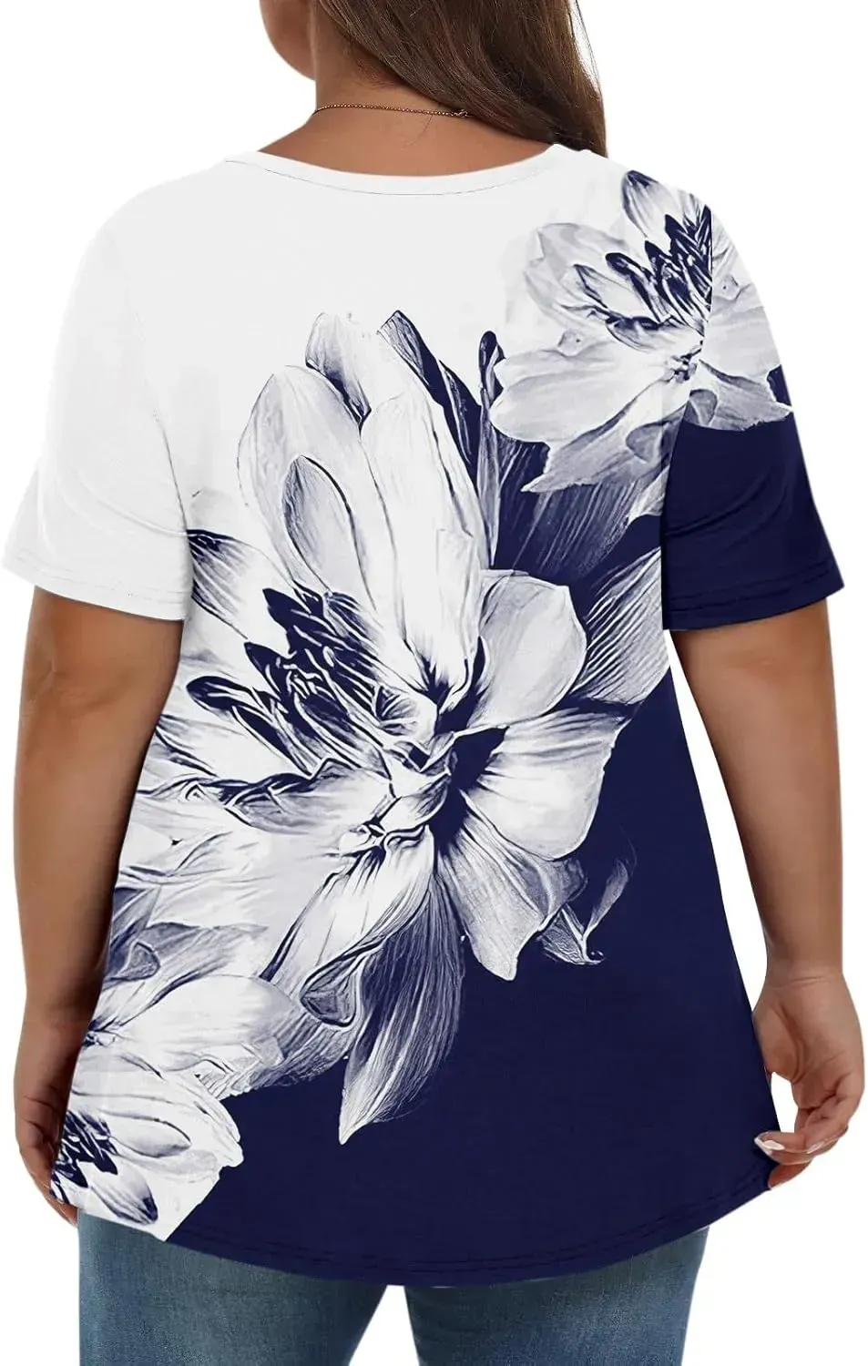 Plus Size Tops for Women Dressy Short Sleeve V Neck Shirts for Women Summer Tops for Women 2024 Floral Print Top