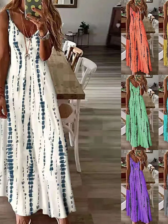 Women's A Line Dress Slip Dress Long Dress Maxi Dress White Yellow Blue Sleeveless Print Print Summer Spring Spaghetti Strap Modern 2023 S M L XL XXL 3XL 4XL 5XL