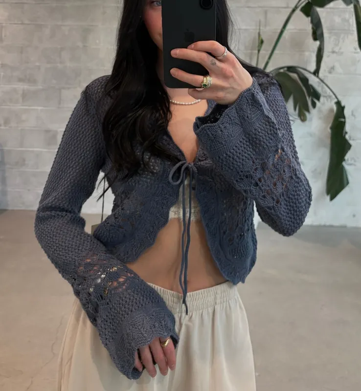 Tie Front Crochet Knit Cardigan