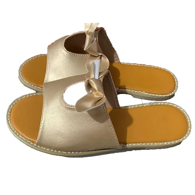 Women's Sandals Slippers Boho Bohemia Beach Outdoor Slippers Beach Slippers Outdoor Daily Beach Summer Bowknot Flat Heel Open Toe Casual Minimalism Sweet Faux Leather Loafer Solid Color Solid Colored