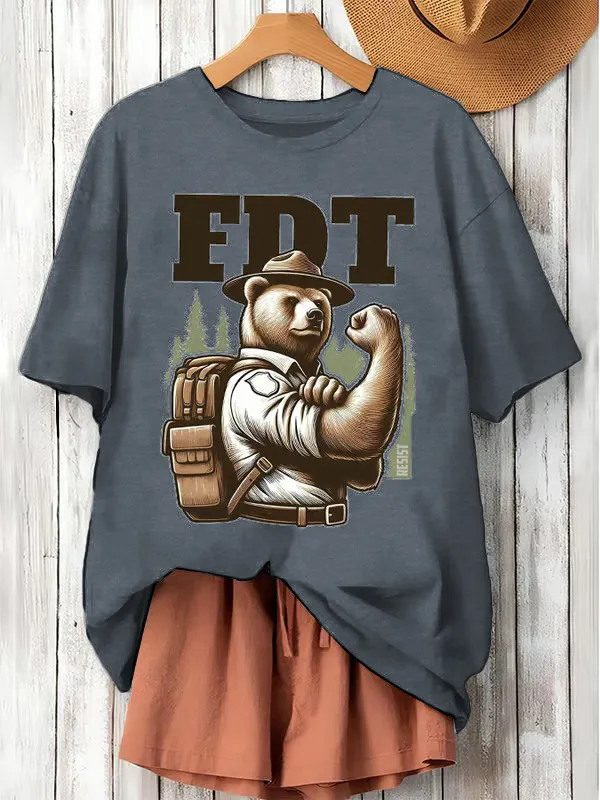 Women'S Retro Support National Parks FDT Resist Bear Print T-Shirt