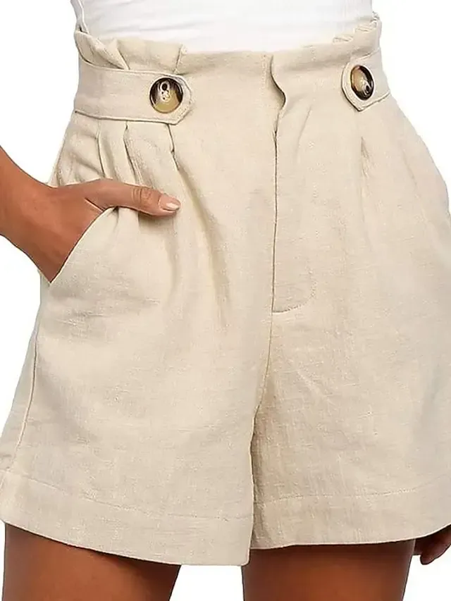 Women's Wide Leg Slacks Shorts Bermuda shorts Green Beige Black Mid Waist Basic Lightweight Casual Solid Colored S M L XL XXL / Slim