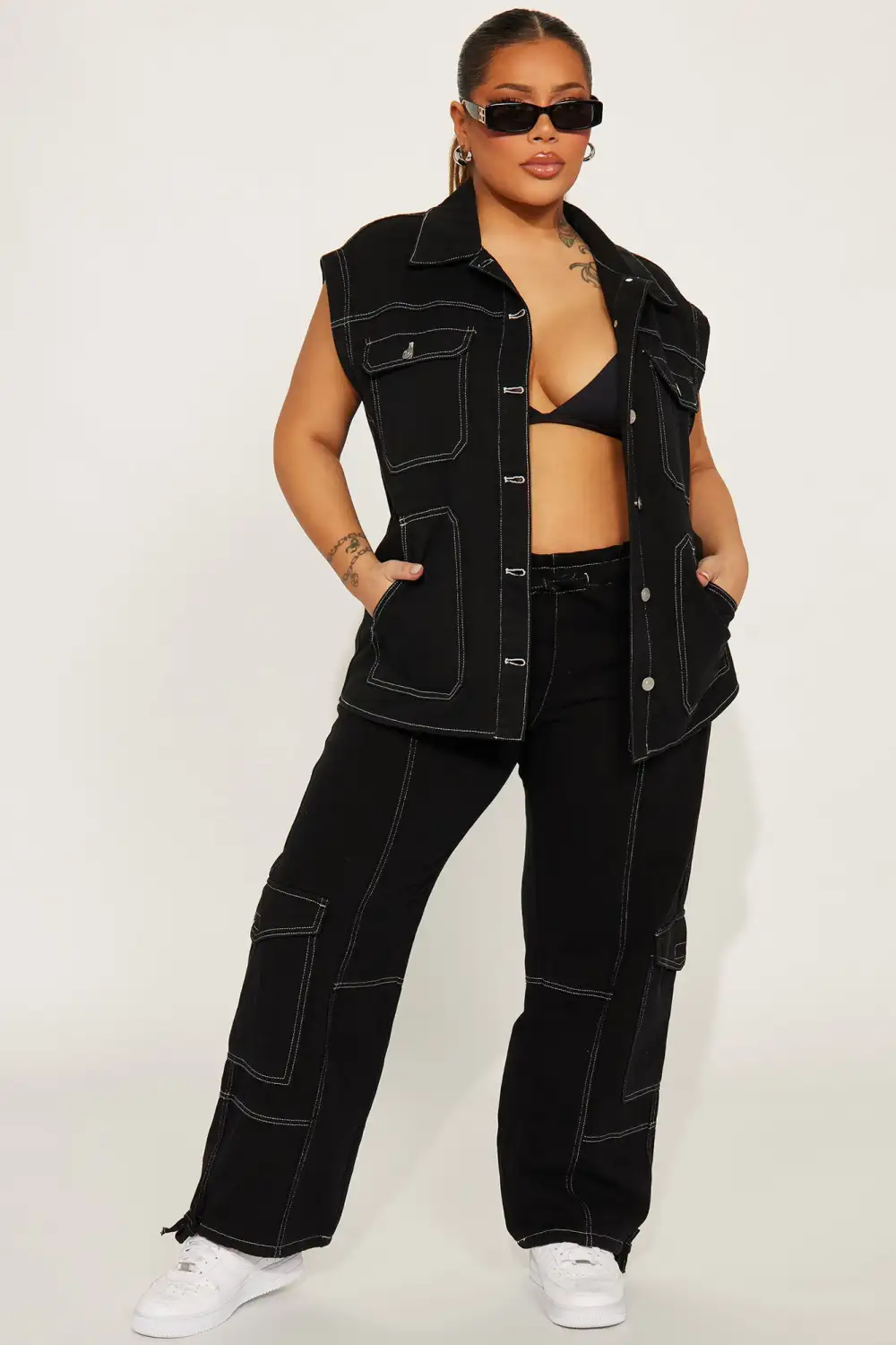 Jayla Denim Pant Set - Black