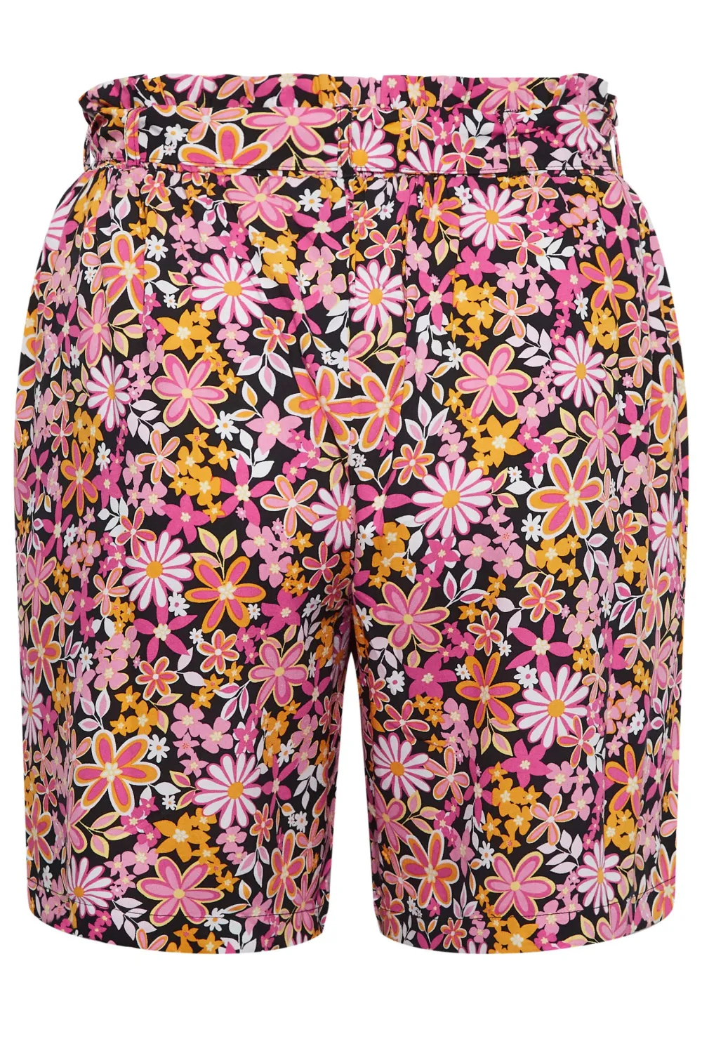 YOURS Curve Black Floral Print Paperbag Waist Shorts