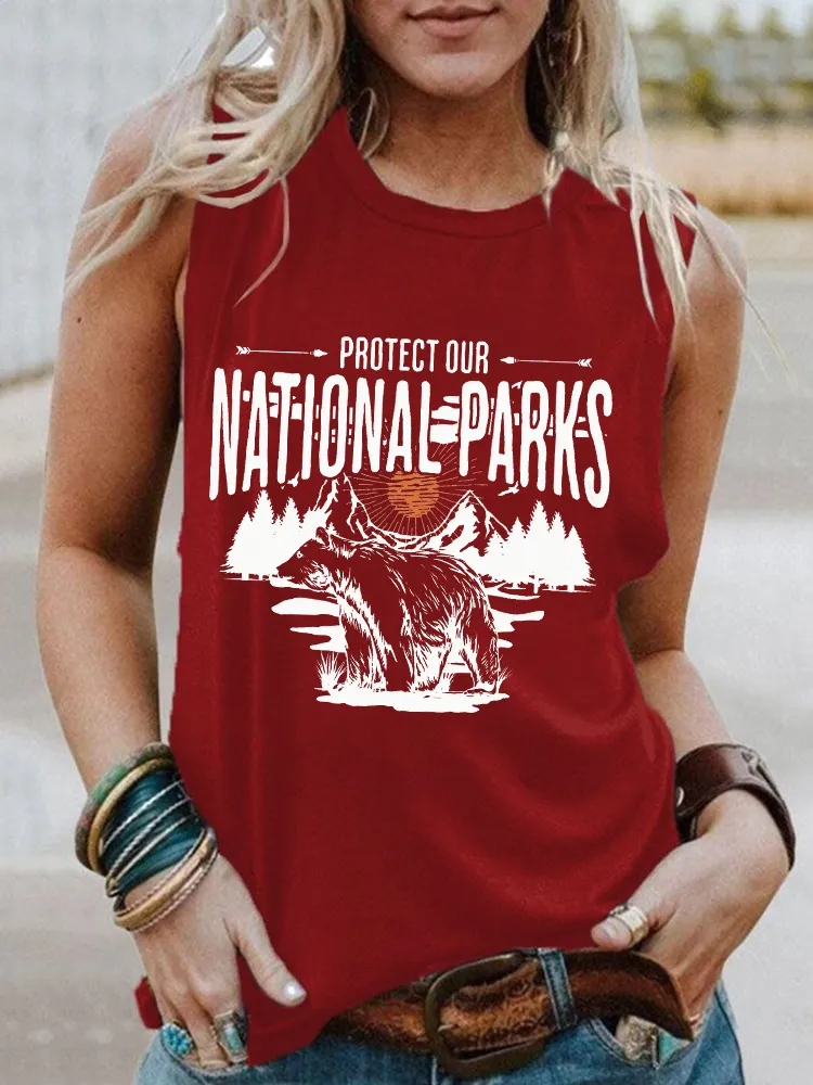 Women'S Round-Neck Sleeveless Vest With Protect Our National Parks Prints