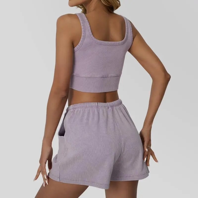 Casual Acid Wash Set Womes 2 Peices Outfits