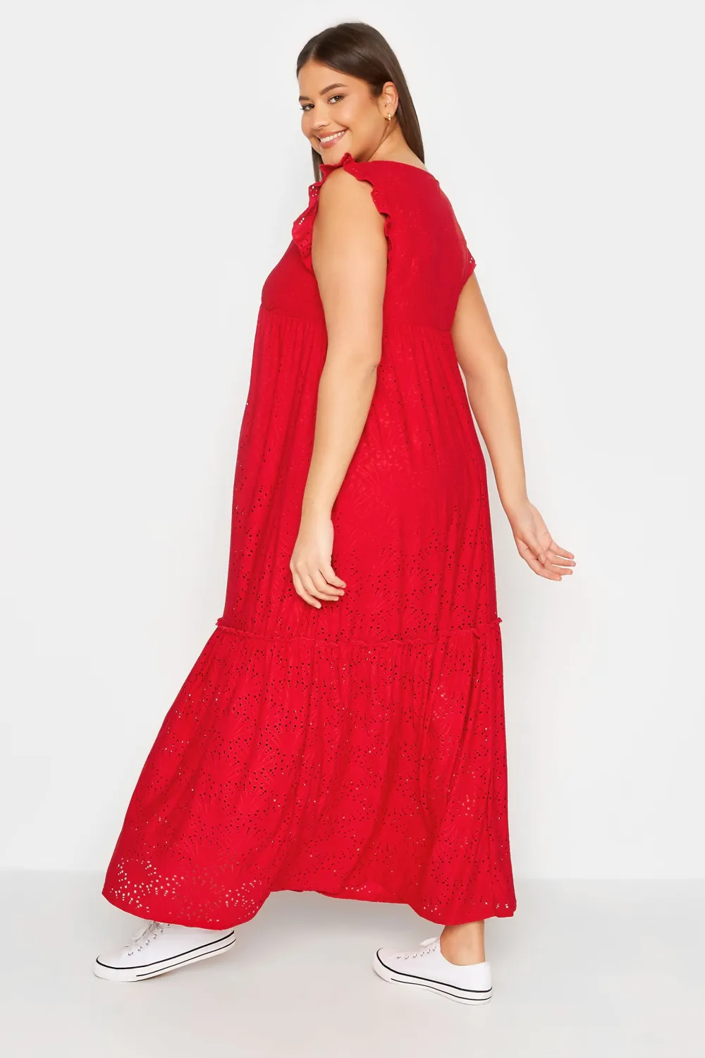 LTS Tall Red Broderie Anglaise Frill Maxi Dress