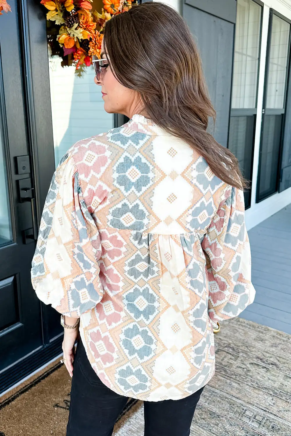 Geometric Print Western Inspired Tassel Detail Blouse