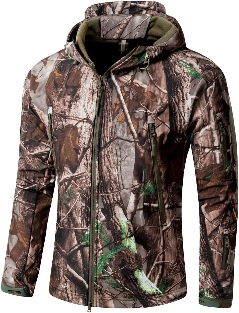 Men's Soft Shell Military Tactical Jacket Outdoor Camouflage Hunting Fleece Hooded Coat
