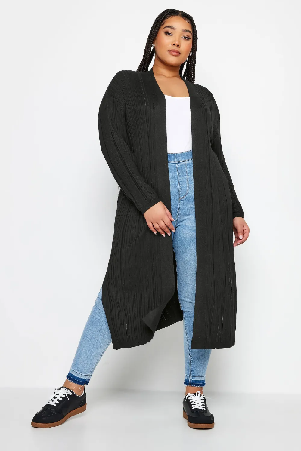 YOURS Curve Khaki Green Longline Ribbed Cardigan