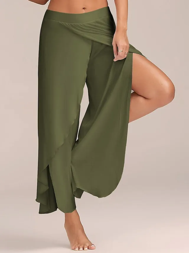 Women's Culottes Wide Leg Wide Leg Chinos Ruffle Layered Stretchy Mid Waist Basic Casual / Sporty Casual Daily Black White S M Summer Spring &  Fall