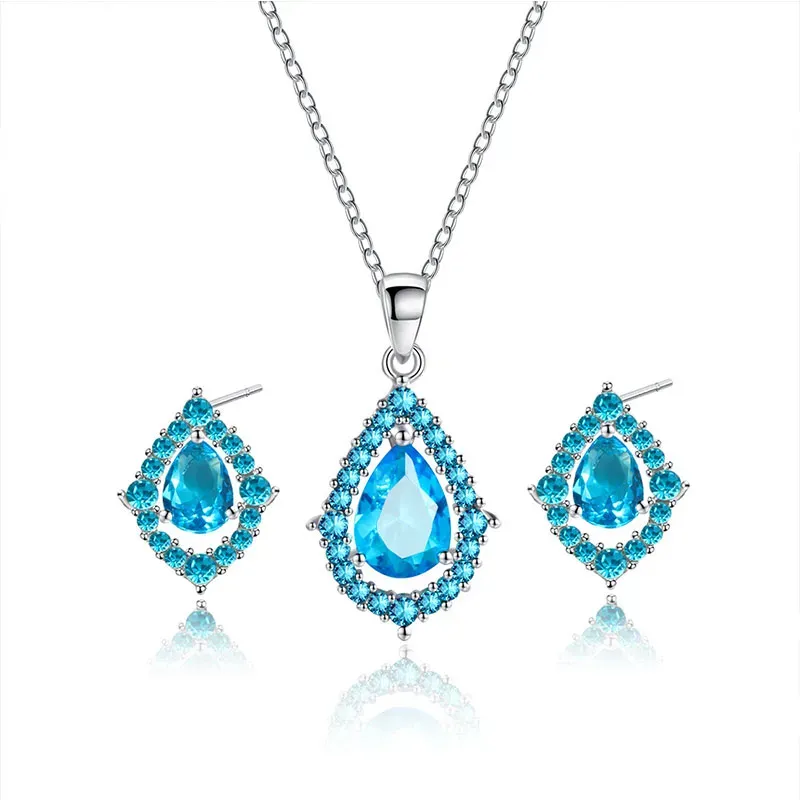 Waterdrop Set Shiny Zircon Necklace Earring Set