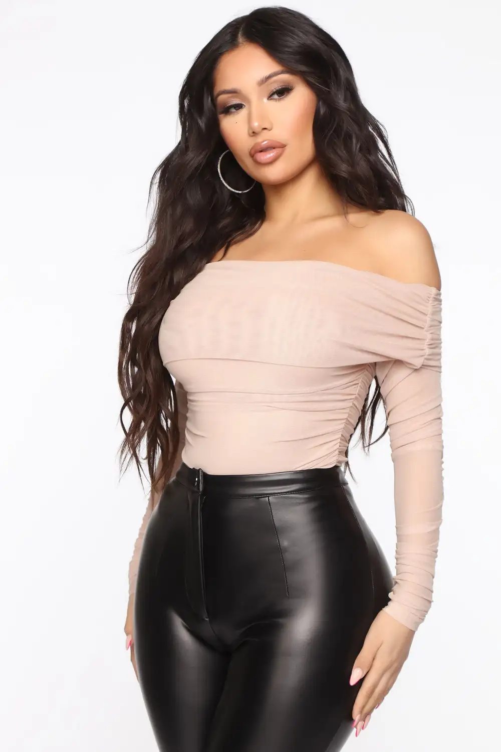 Keep Me Sassy Ruched Bodysuit - Taupe