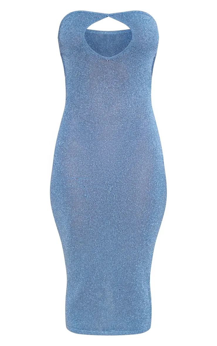 Cream Glitter Knit Cut Out Midaxi Dress
