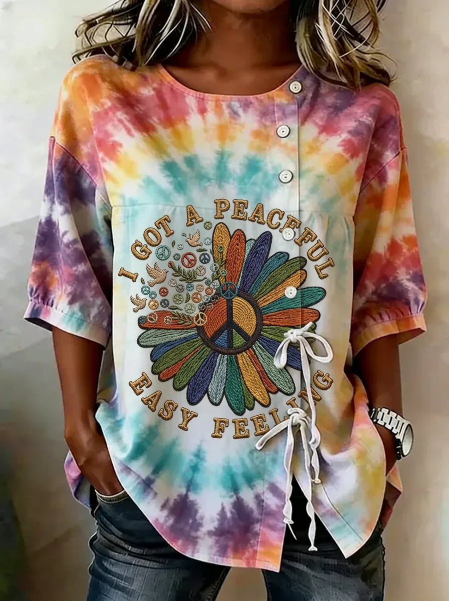 Women's Nashville Peace Daisy Tie-Dye Printed T-shirt