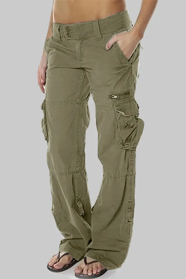 Flap Pocket Zip Detail Straight Leg Cargo Pants