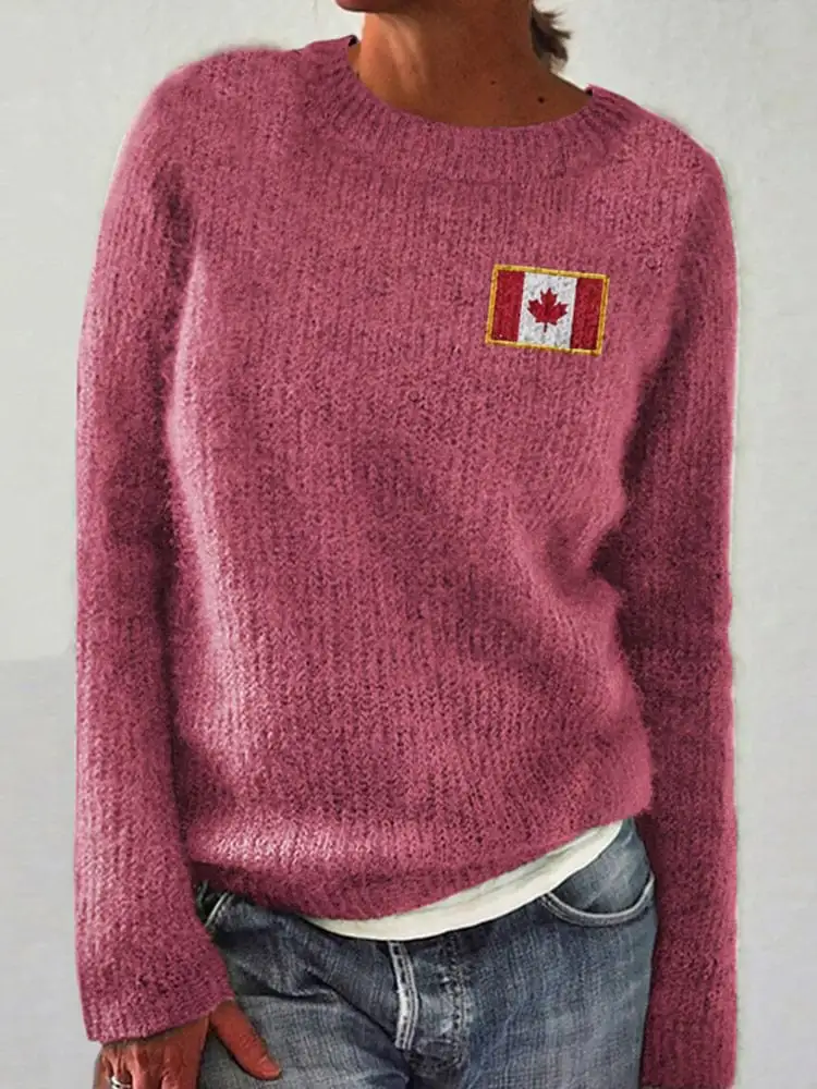 Women's Canadian Flag Maple Leaf Print Sweater