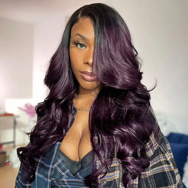 Sale | Glueless Ombre Dark Purple 5x5/13x6 FULL Lace Frontal Wig 16