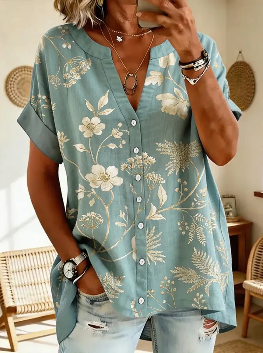 Women's Nashville Botanical Floral Printed Button Down Shirt