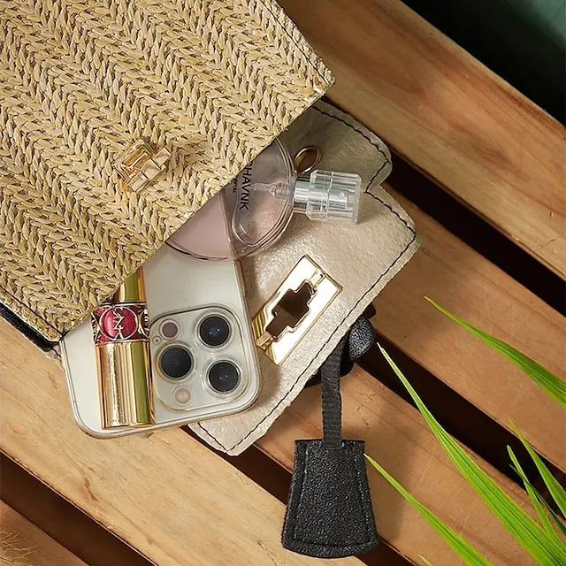 Fashion Women Straw Woven Shoulder Crossbody Messenger Bag Casual Ladies Summer Beach Vacation Chain Small Handbags Flap Purse