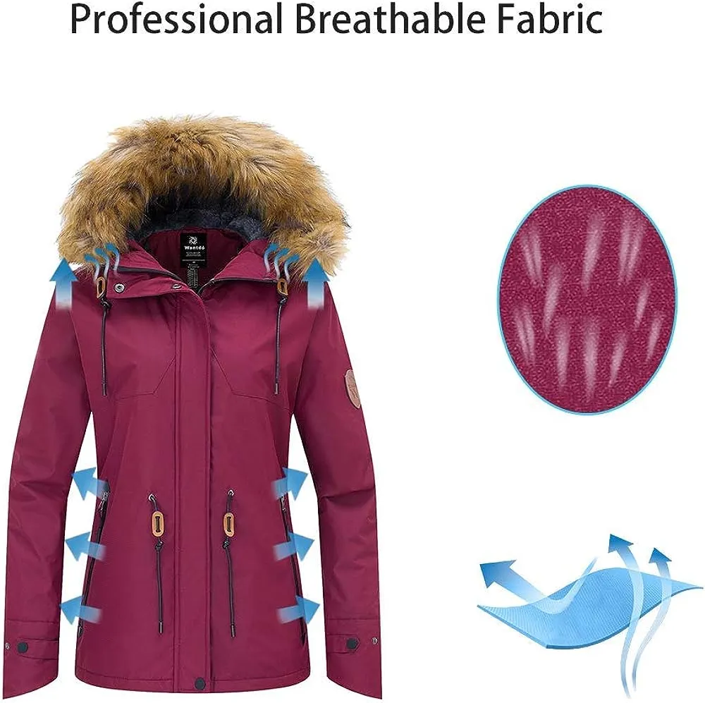 Women's Waterproof Ski Jacket Hooded Winter Snow Coat Mountain Snowboarding Jackets Insulated Fleece Parka