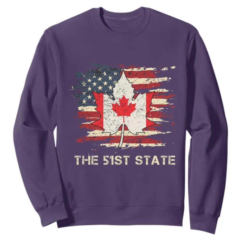 Canada The 51st State Sweatshirt Canadian Maple American Flag TS09