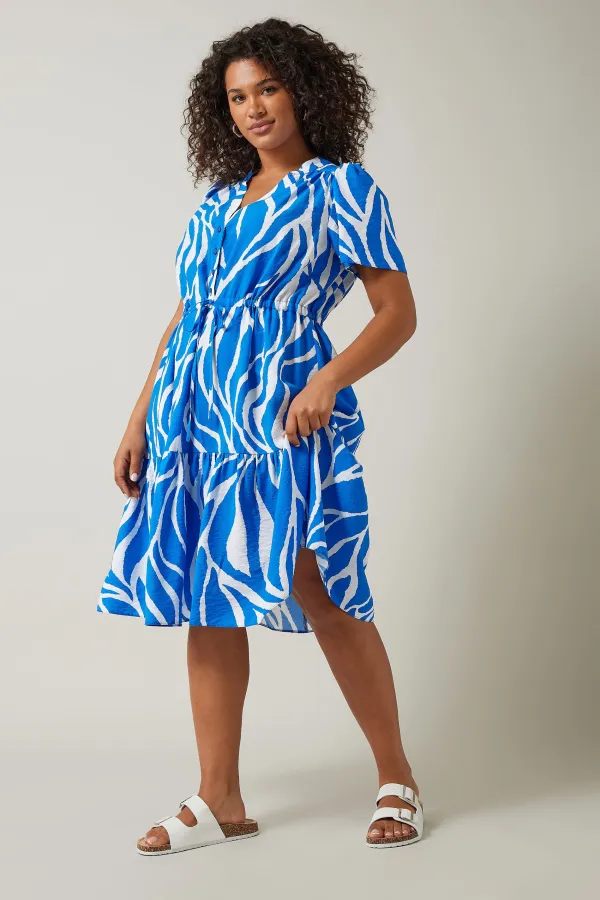 EVANS Curve Blue Abstract Print Midi Shirt Dress