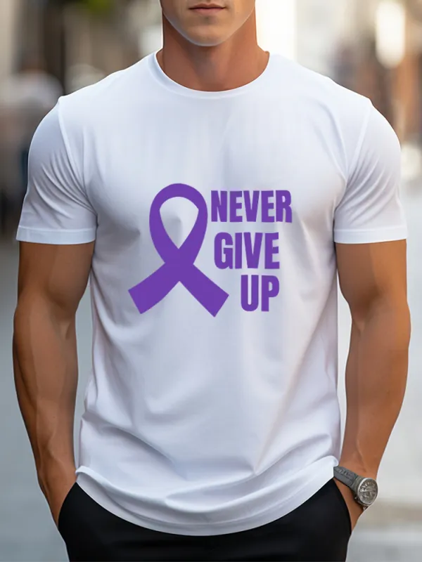 Men'S Round-Neck Short-Sleeved T-Shirt Never Give Up Prints