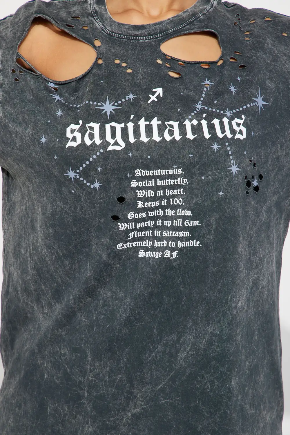 Sagittarius Distressed Tee  - Charcoal