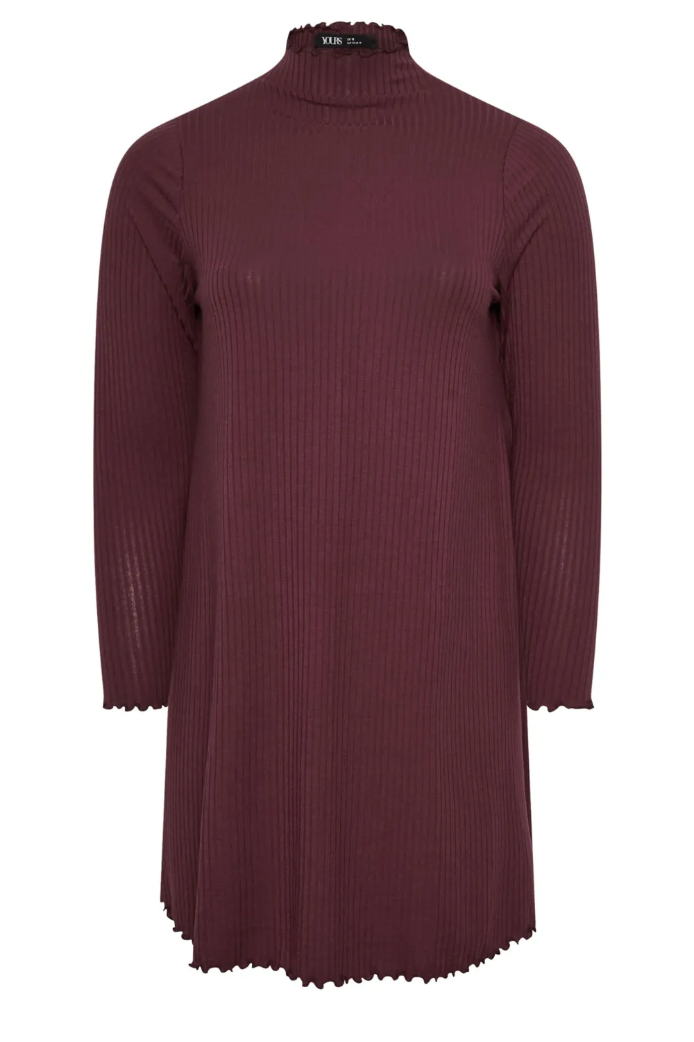 YOURS Curve Burgundy Red Lettuce Edge Tunic Dress