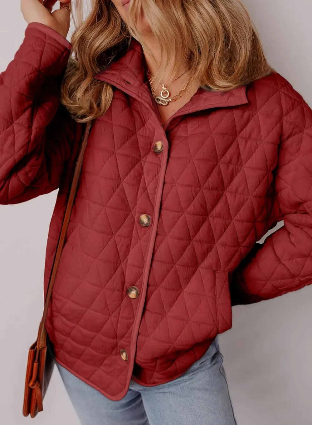 Women's Lightweight Diamond Quilted Jacket Casual Winter Open Front Button Down Puffer Coat Outwear Cardigan