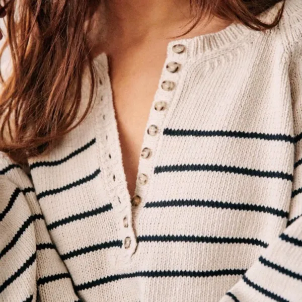 Black And White Striped Long Sleeve Knitted Pullover Sweater