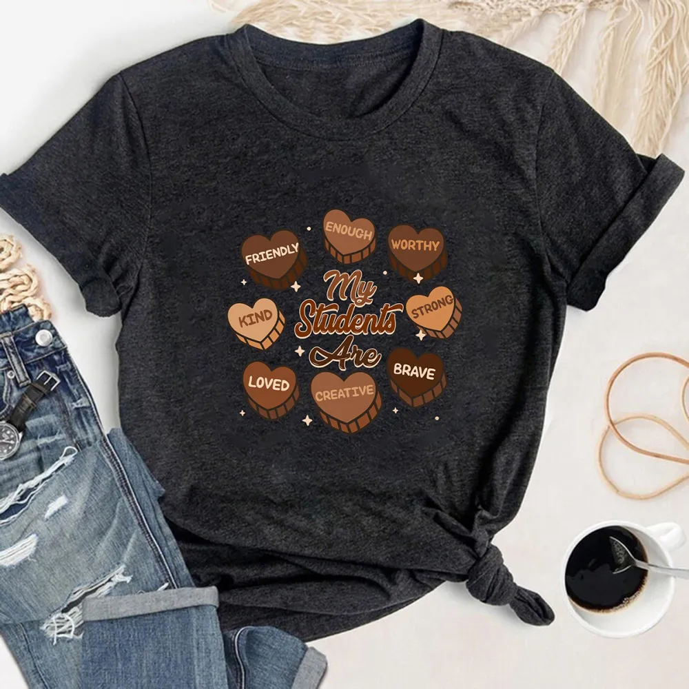 My Black Student Are Enough Worthy Strong Brave Creative Loved Kind Friendly Printed Round Neck Short Sleeve T-Shirt