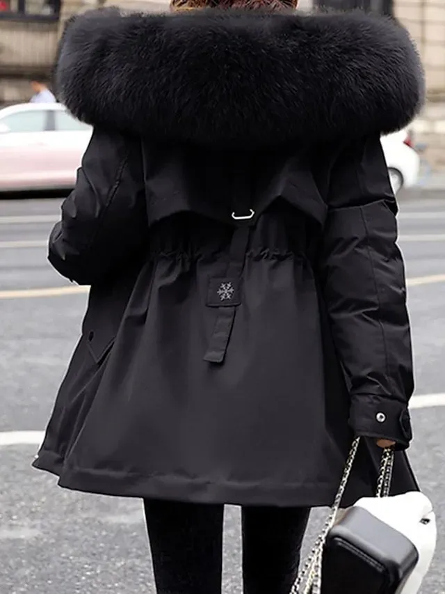 Women's Winter Jacket Winter Coat Parka Hoodie Jacket School Outdoor Street Winter Fall Long Coat Regular Fit Warm Breathable Simple Casual Daily Comfortable Jacket Long Sleeve Solid Color Pure Color